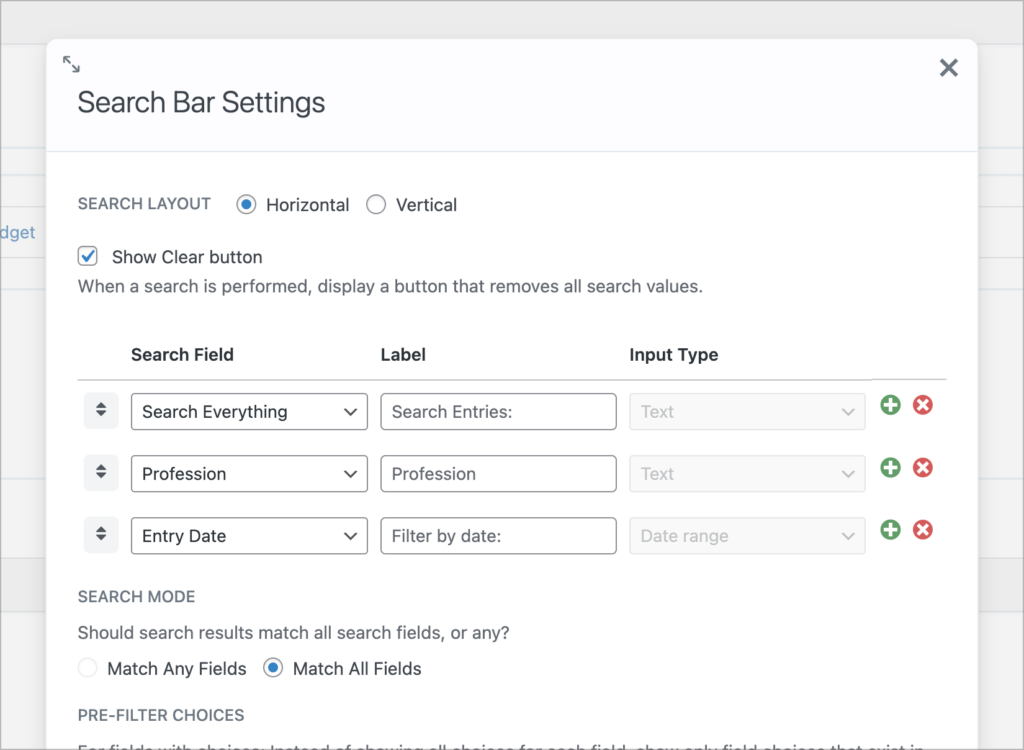 GravityView – Search bar widget settings