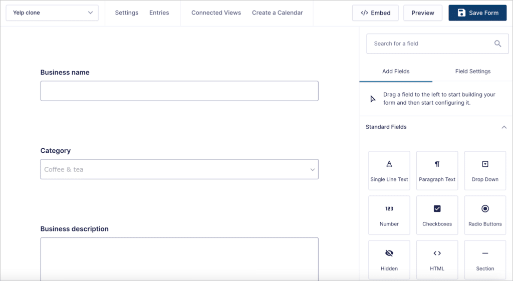 The Gravity Forms visual builder