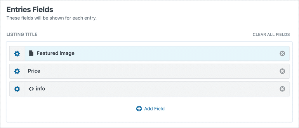 The 'Entries Fields' section of the Multiple Entries Layout in the GravityView View editor