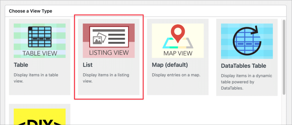 The GravityView 'List' View type, perfect for displaying entries in a directory