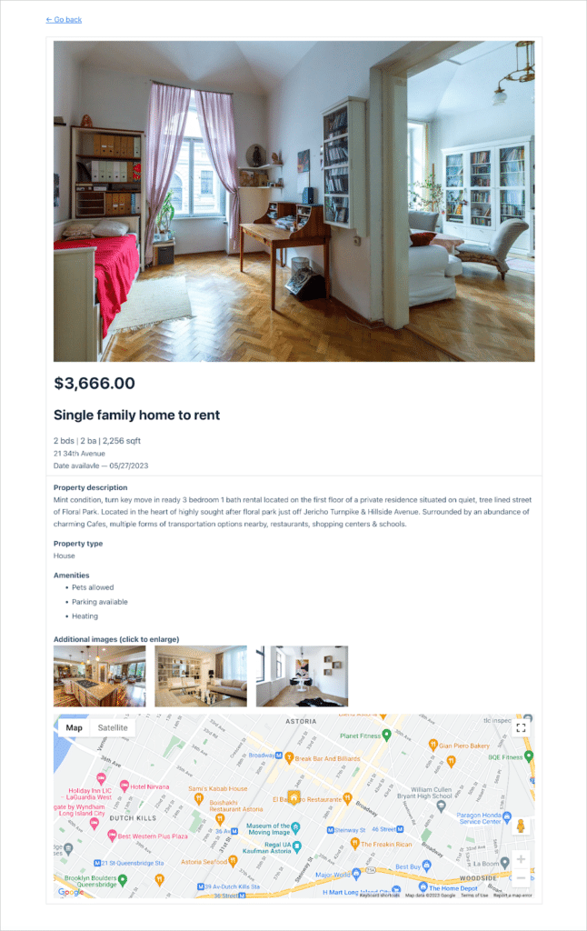 A single property listing in a WordPress Zillow clone