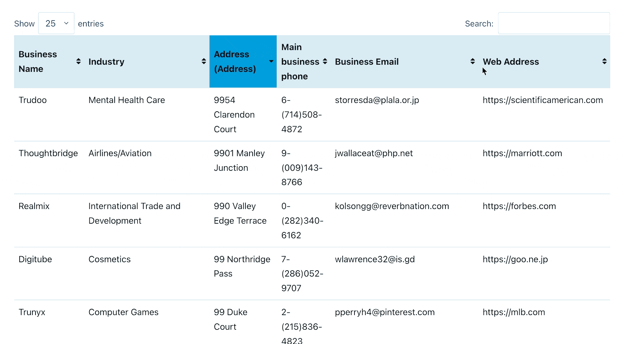Sorting data in a table built with TablePress