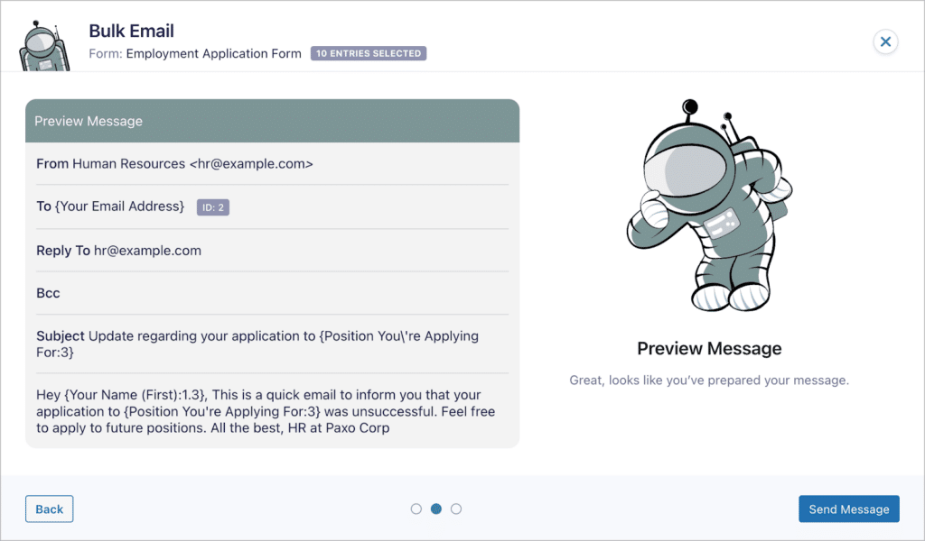 The email preview in GravityActions