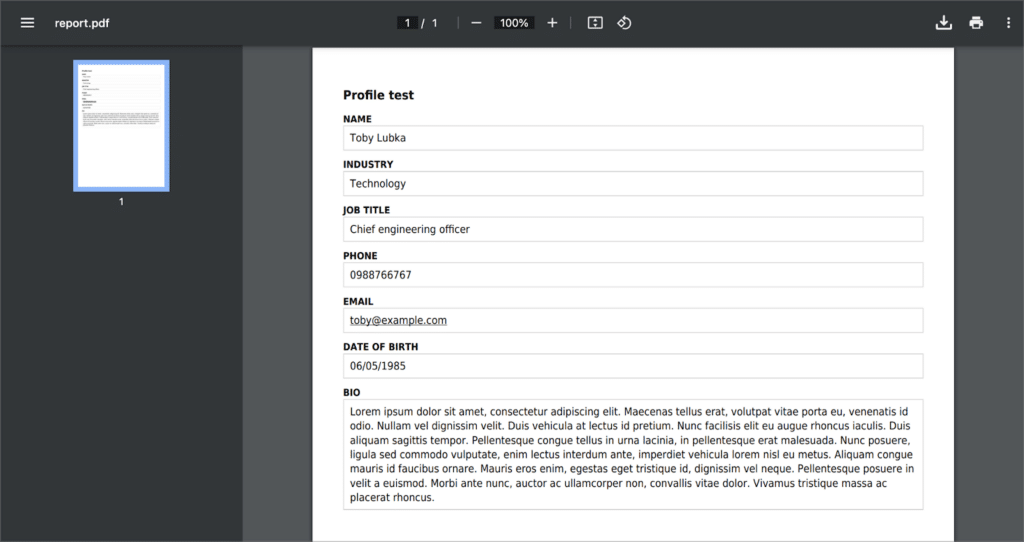 A PDF of a Gravity Forms entry generated by Gravity PDF