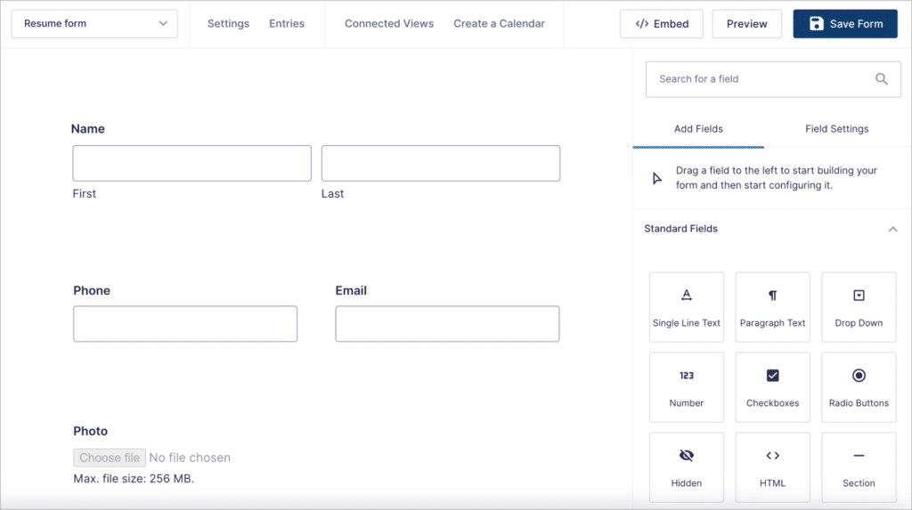 The Gravity Forms visual form builder