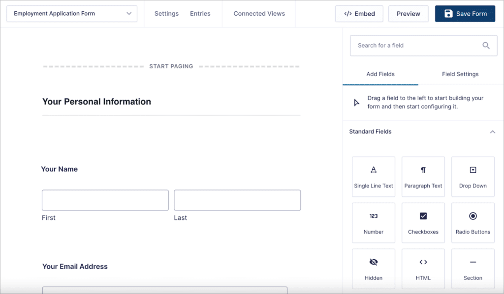 The Gravity Forms visual form builder