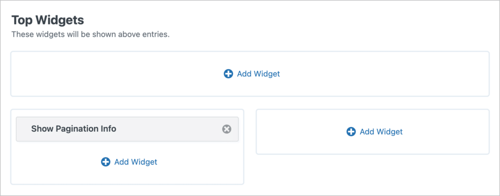 The Top Widgets area in the GravityView View editor