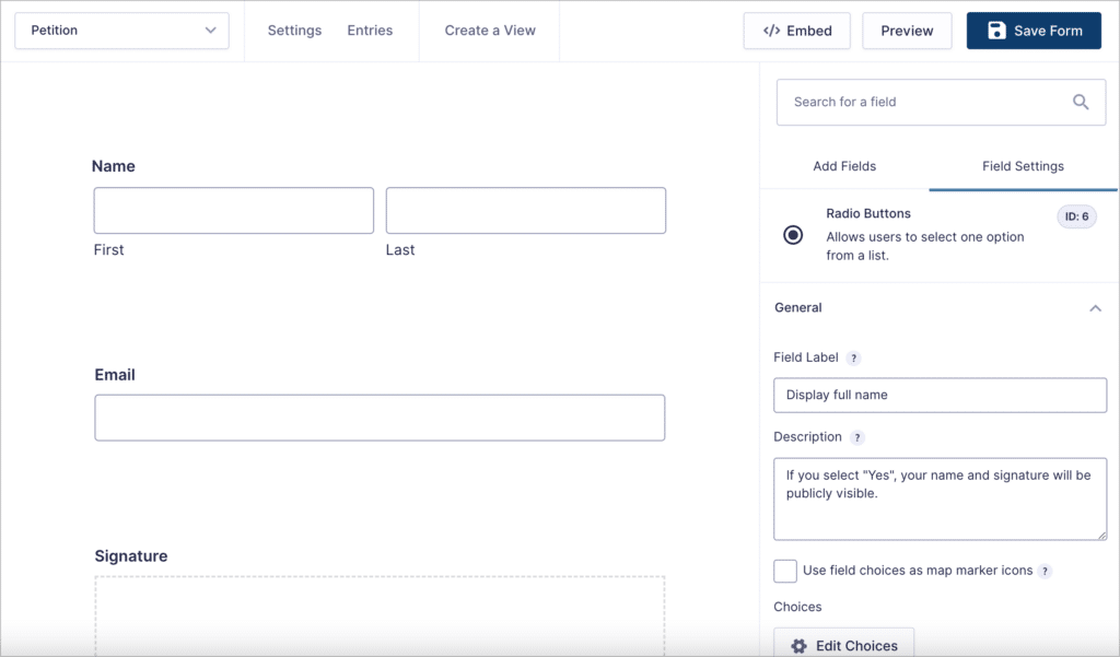 The Gravity Forms visual form editor