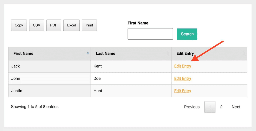 An edit entry link in a NF View