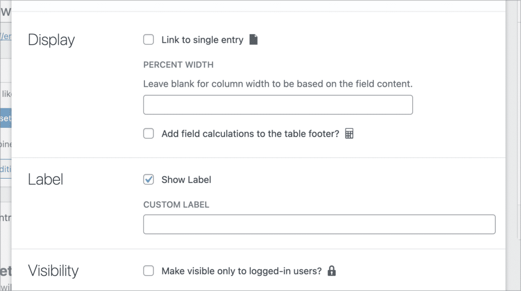 The field settings window