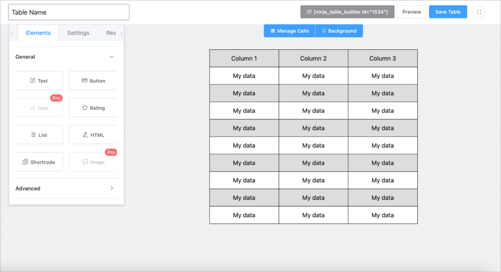 Ninja Tables—Drag and drop table builder