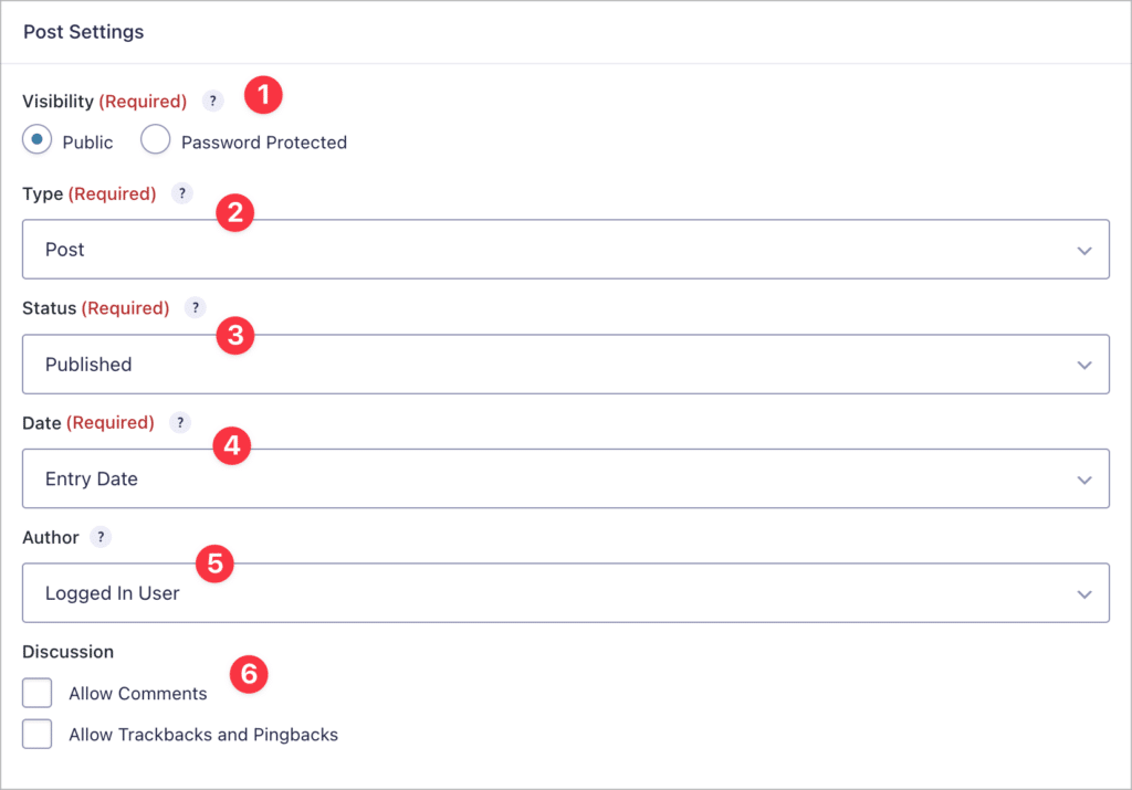 Gravity Forms post creation settings