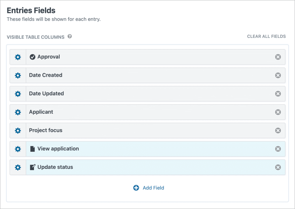 The Entries Fields section of the View editor