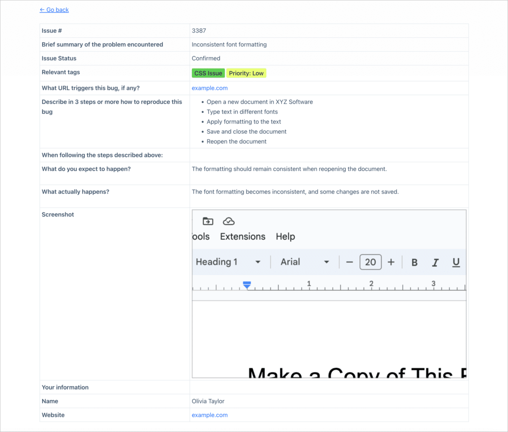 An issue overview page