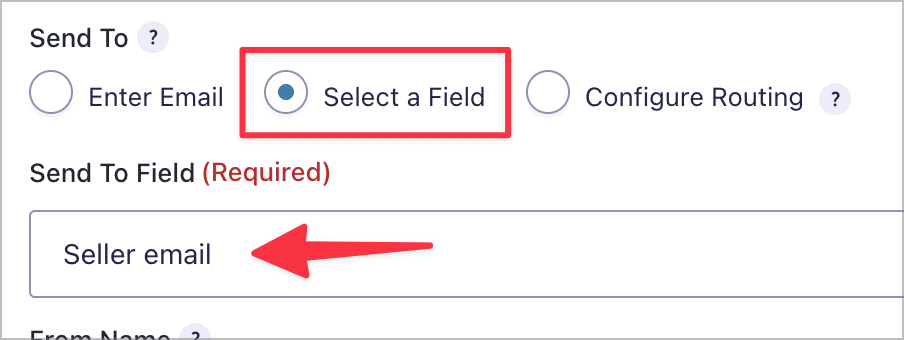 The 'Send To' settings for a Gravity Forms notification