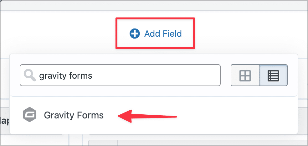 The new Gravity Forms field in the GravityView View editor
