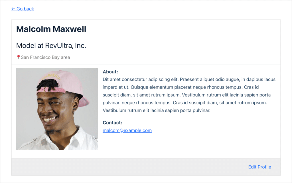 A personal profile built using GravityVIew