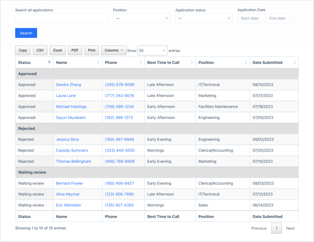 GravityView DataTables