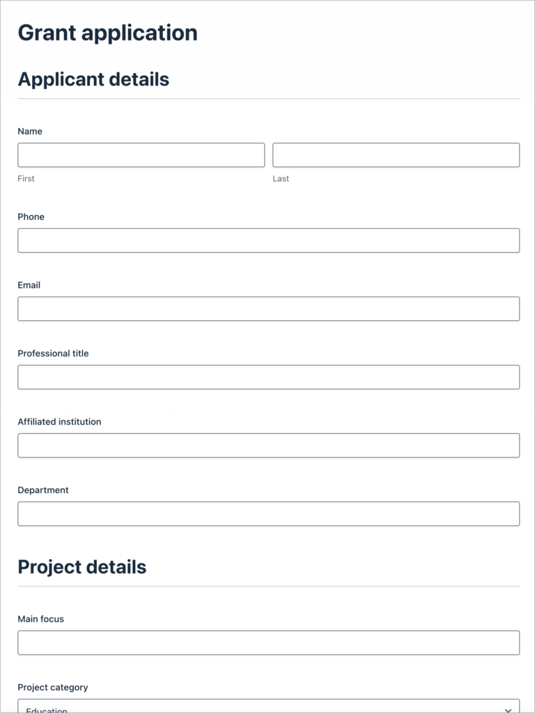 Gravity Forms: grant application form