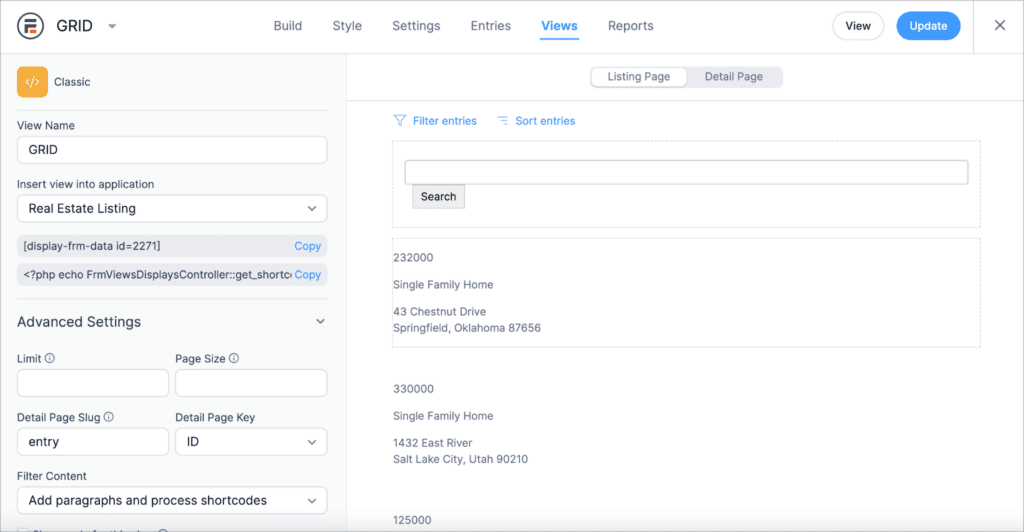 Formidable Views—View editor