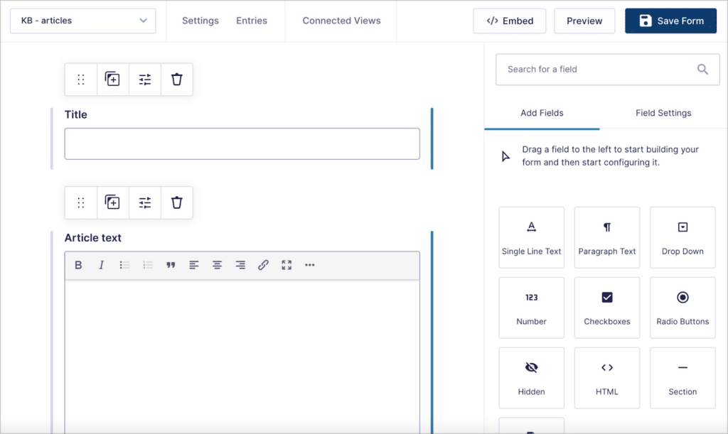 The Gravity Forms visual form builder