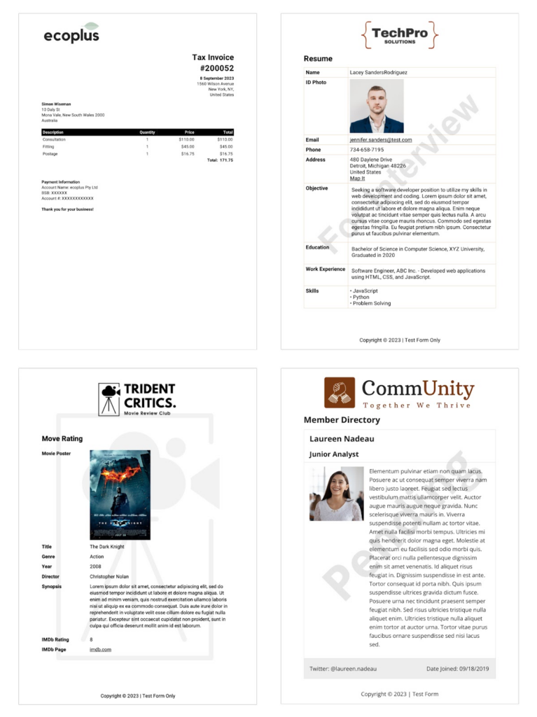 Professional PDF documents created using PDF for GravityView