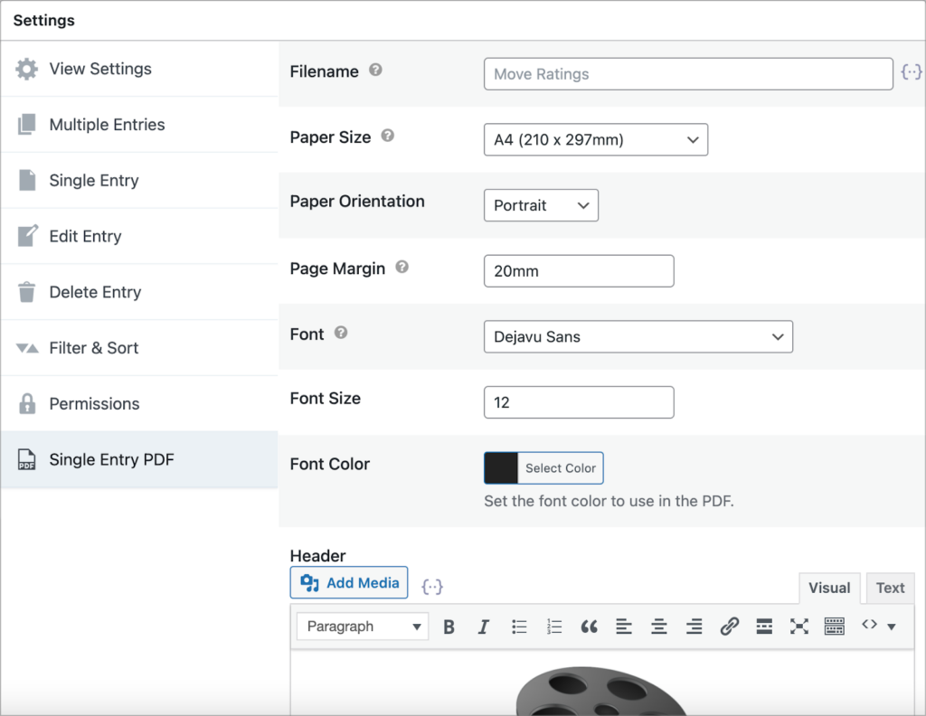 PDF for GravityView settings