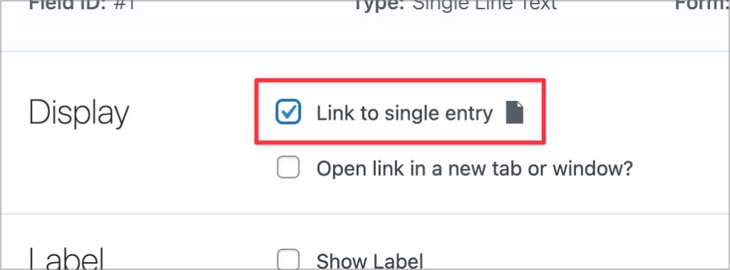 A checkbox labeled 'Link to single entry'