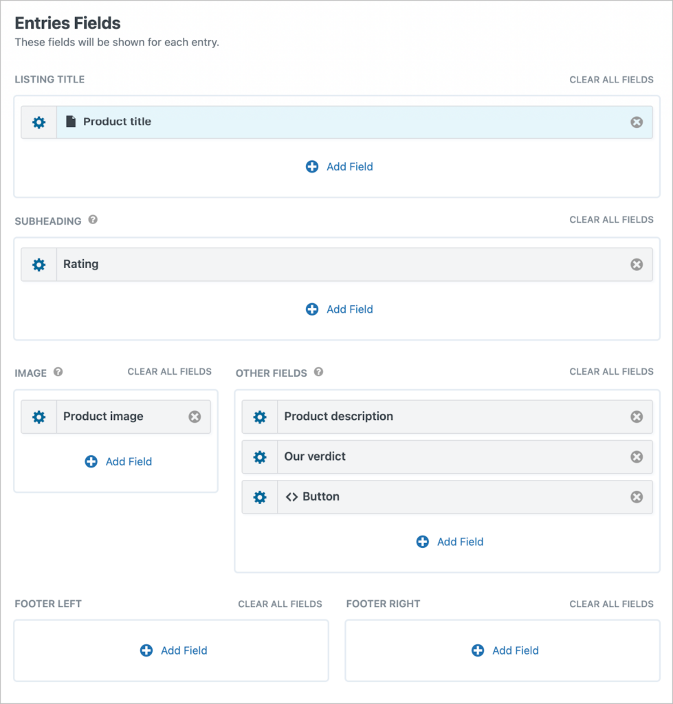 The 'Entries Fields' section of the GravityView editor