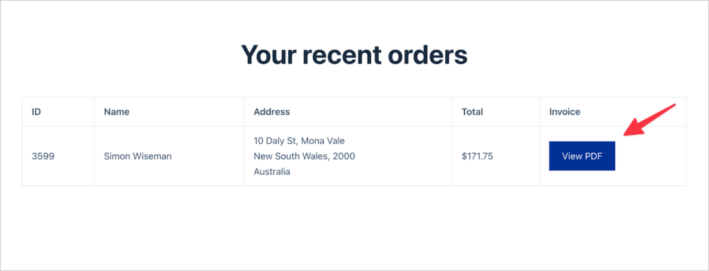 A table View in that includes a button that says "View PDF'