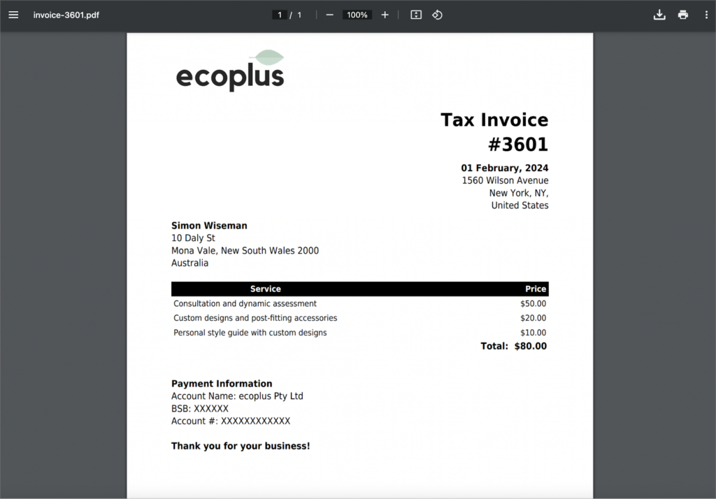A PDF invoice