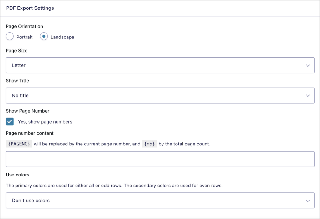 The PDF export settings in GravityExport