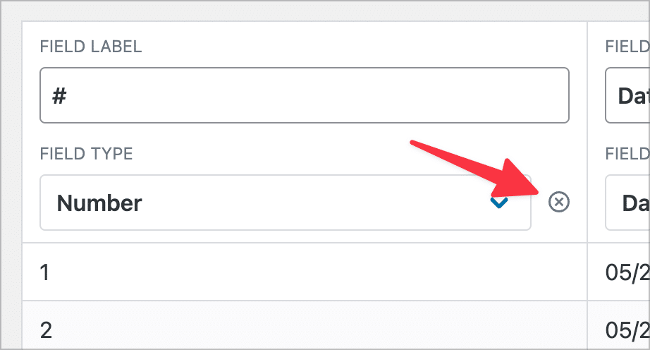 An arrow pointing to the delete button