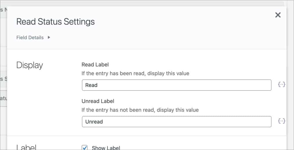 The field settings for the 'Read Status' field in GravityView