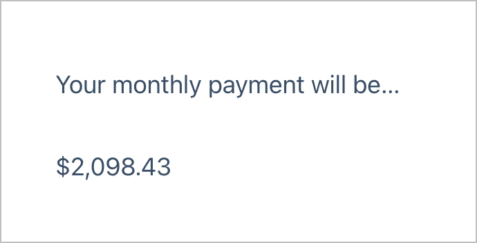 The Gravity Forms confirmation message on the front end showing the monthly payment amount