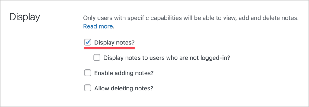 A checkbox labeled 'Display notes?' is checked, while all others are left unchecked.