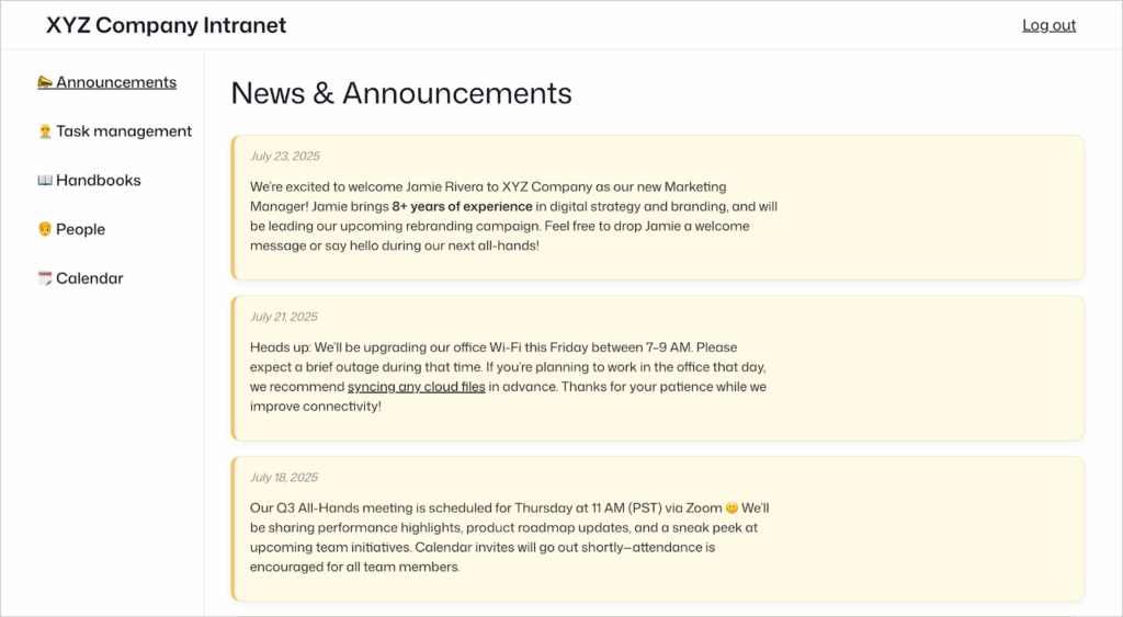 A feed of announcements