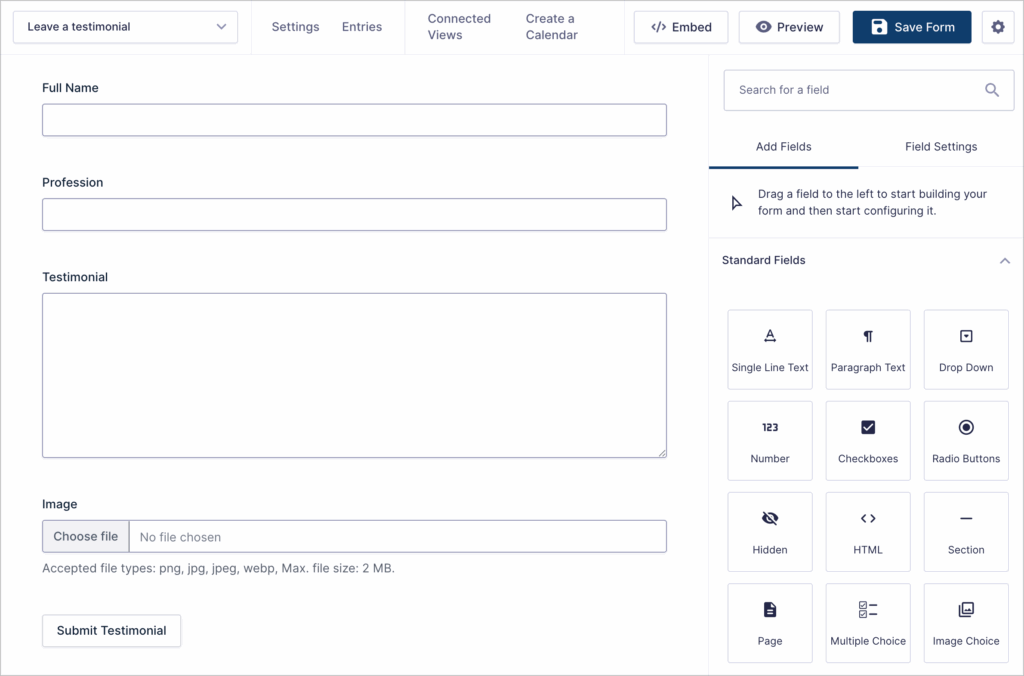 The Gravity Forms visual editor