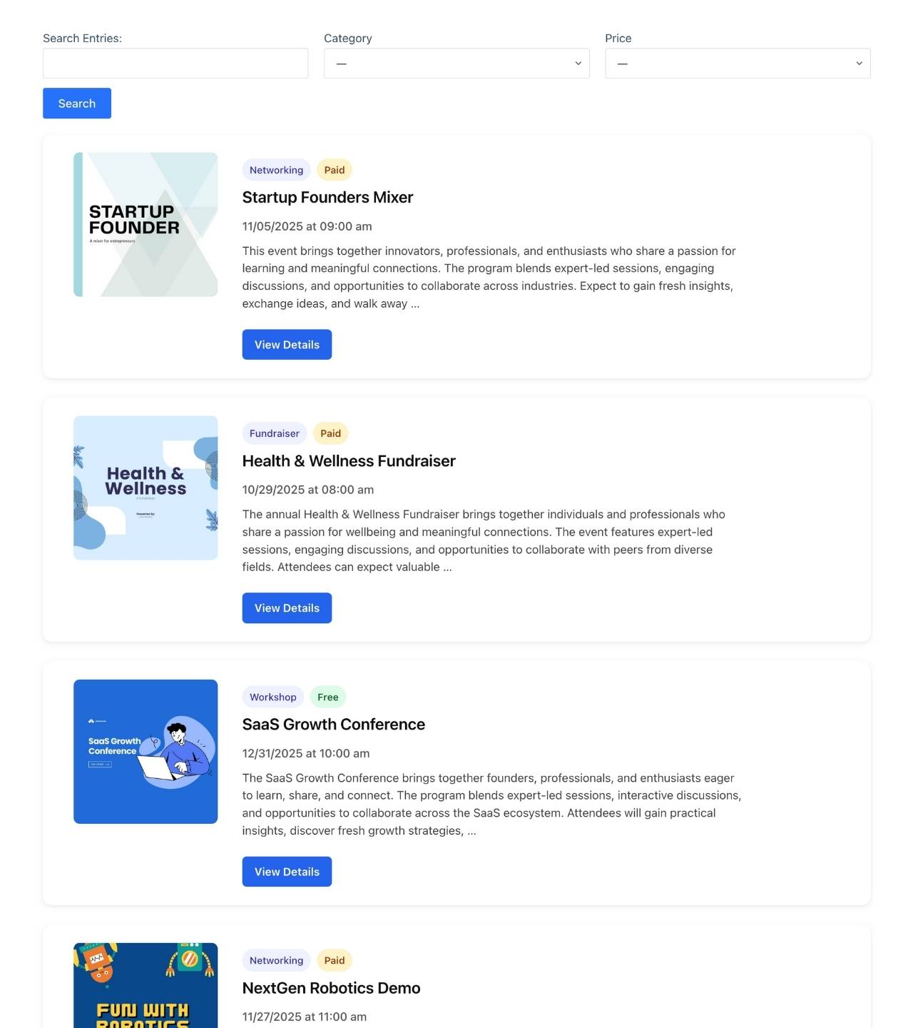 An events showcase