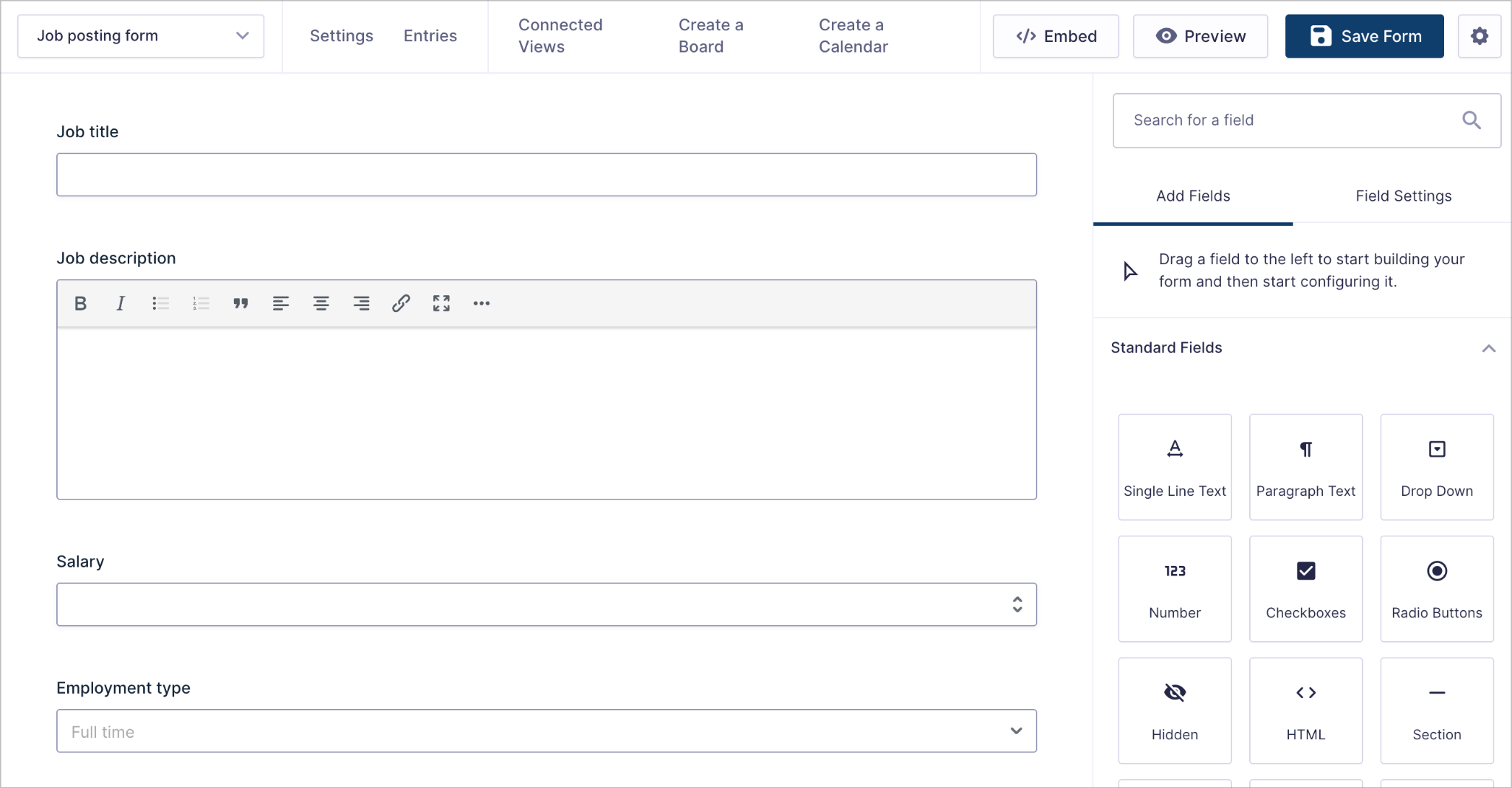The Gravity Forms visual form editor