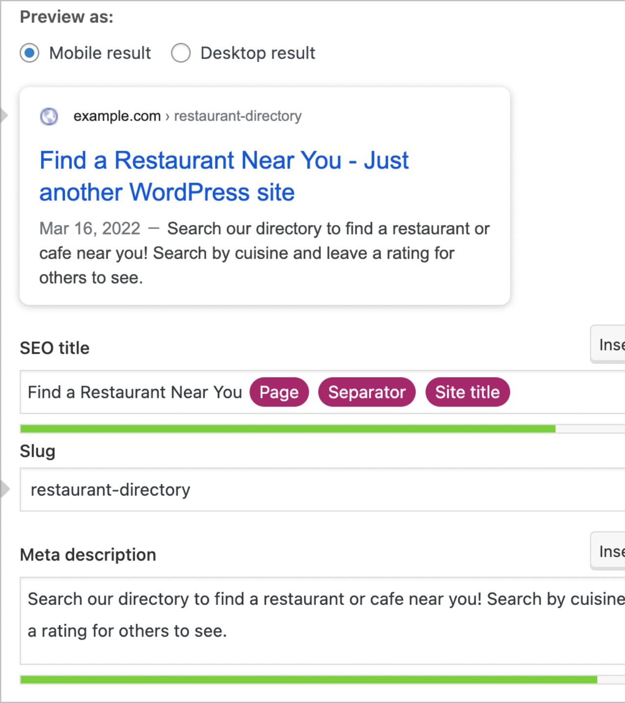 Yoast SEO settings